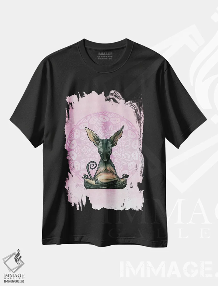 تیشرت مشکی طرح دار اسفینکس مراقبه گر اثر کاریکاتورهای سگ | immage.ir