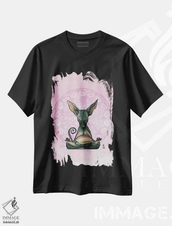 تیشرت مشکی طرح دار اسفینکس مراقبه گر اثر کاریکاتورهای سگ | immage.ir