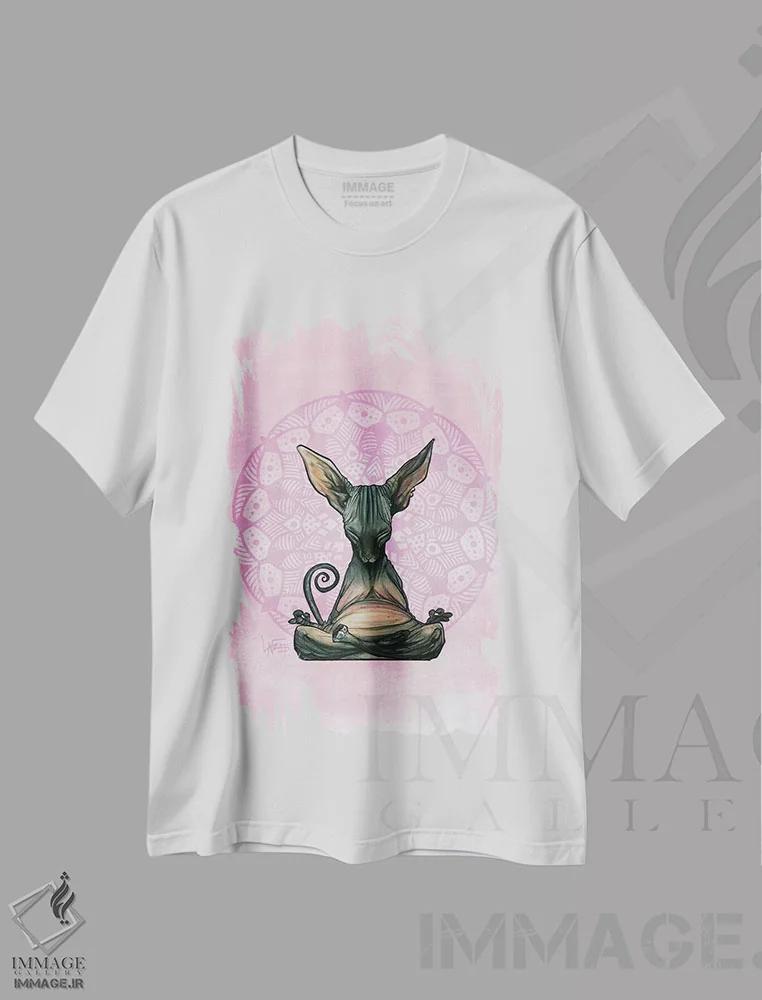 تیشرت سفید طرح دار اسفینکس مراقبه گر اثر کاریکاتورهای سگ | فروشگاه ایماژ