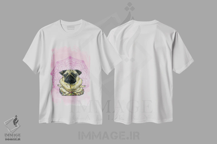 تیشرت سفید طرح دار پاگ مراقبه گر اثر کاریکاتورهای سگ | immage.ir