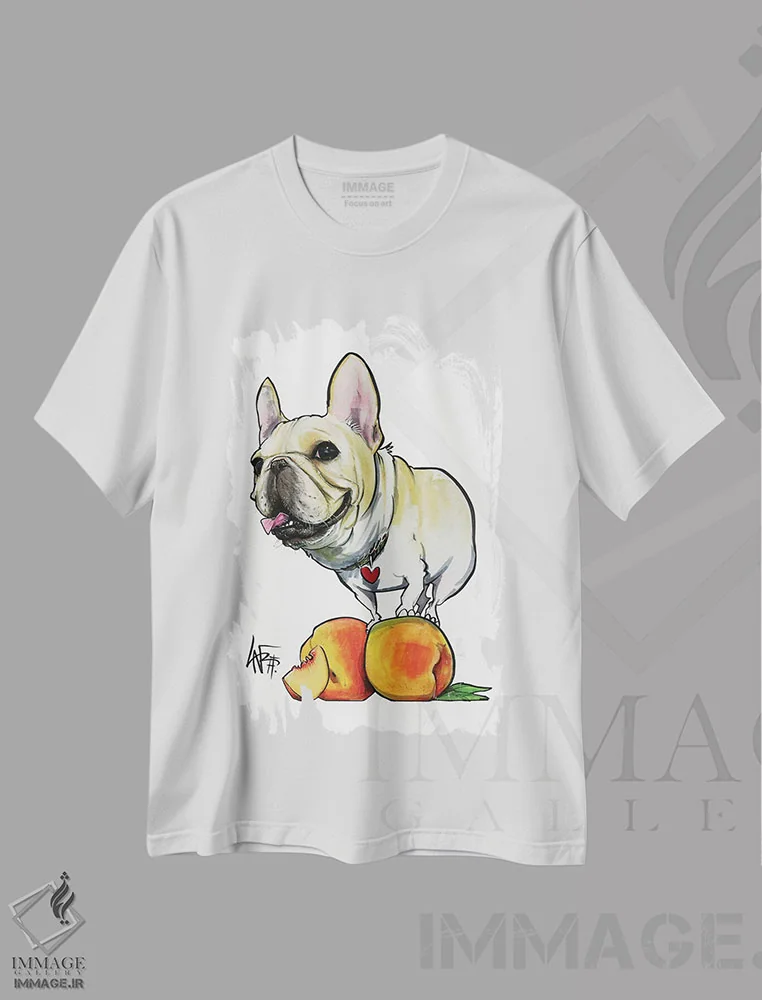 تیشرت سفید طرح دار فرنچی هلو اثر کاریکاتورهای سگ | فروشگاه ایماژ