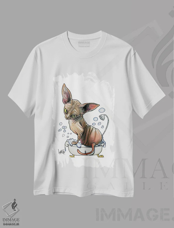 تیشرت سفید طرح دار اسفینکس در وان کف آلود اثر کاریکاتورهای سگ | فروشگاه ایماژ