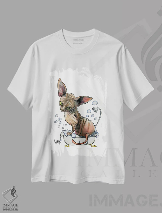 تیشرت سفید طرح دار اسفینکس در وان کف آلود اثر کاریکاتورهای سگ | فروشگاه ایماژ