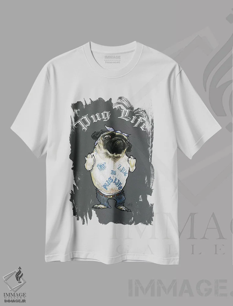 تیشرت سفید طرح دار زندگی پاگی اثر کاریکاتورهای سگ | immage.ir