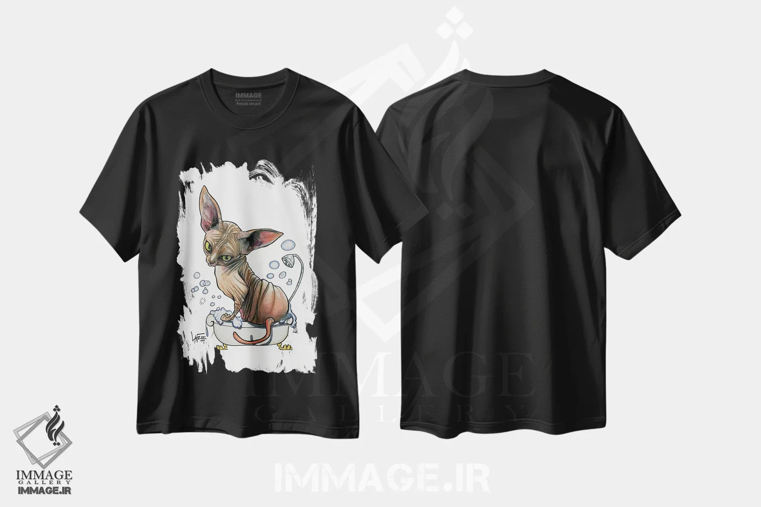 تیشرت مشکی طرح دار اسفینکس در وان کف آلود اثر کاریکاتورهای سگ | immage.ir