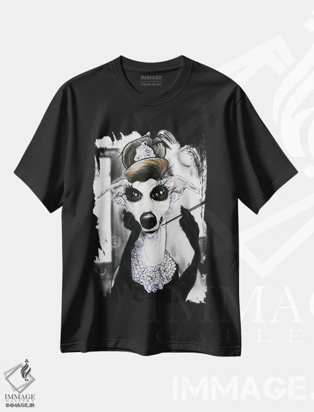 تیشرت مشکی طرح دار سپیده دم در تیفانی با ویپت اثر کاریکاتورهای سگ | فروشگاه ایماژ