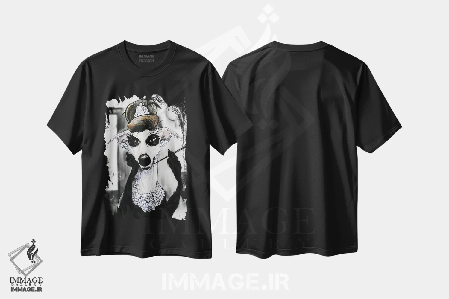 تیشرت مشکی طرح دار سپیده دم در تیفانی با ویپت اثر کاریکاتورهای سگ | فروشگاه ایماژ