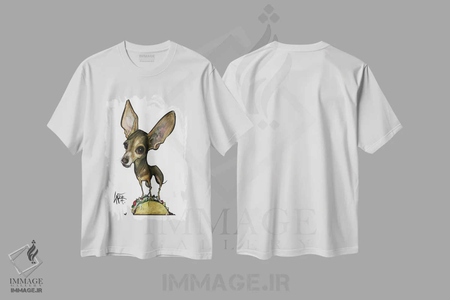 تیشرت سفید طرح دار چیواوا تاکو اثر کاریکاتورهای سگ | immage.ir
