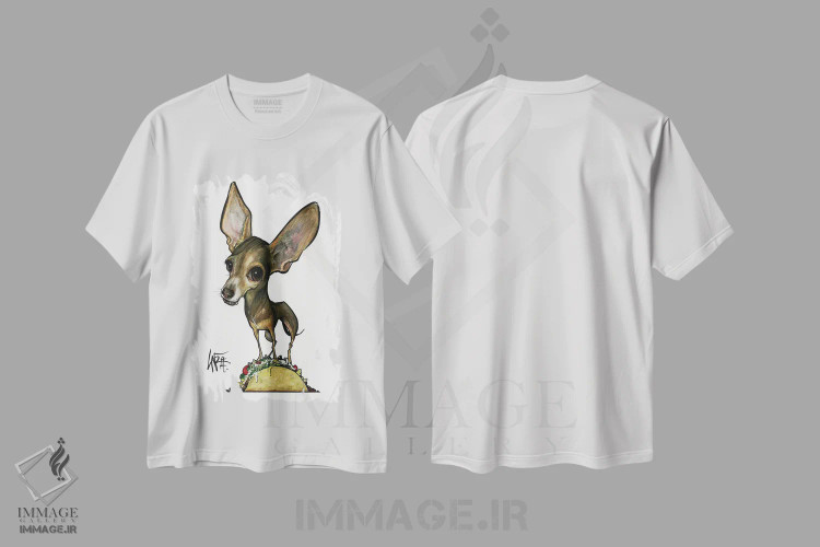 تیشرت سفید طرح دار چیواوا تاکو اثر کاریکاتورهای سگ | immage.ir