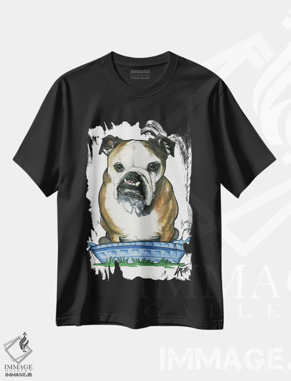 تیشرت مشکی طرح دار بولداگ در استخر بچه اثر کاریکاتورهای سگ | immage.ir