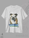 تیشرت سفید طرح دار بولداگ در استخر بچه اثر کاریکاتورهای سگ | فروشگاه ایماژ