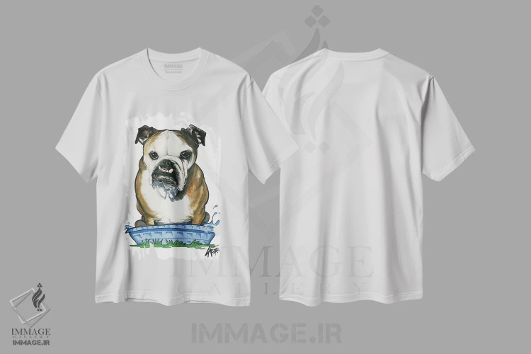 تیشرت سفید طرح دار بولداگ در استخر بچه اثر کاریکاتورهای سگ | فروشگاه ایماژ