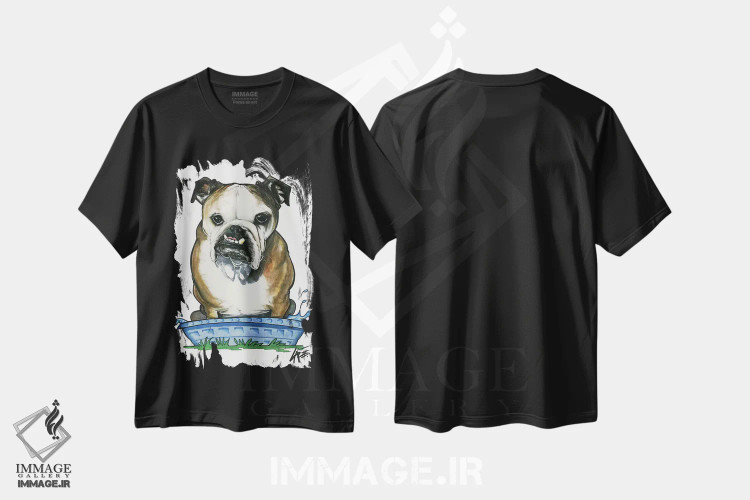 تیشرت مشکی طرح دار بولداگ در استخر بچه اثر کاریکاتورهای سگ | immage.ir