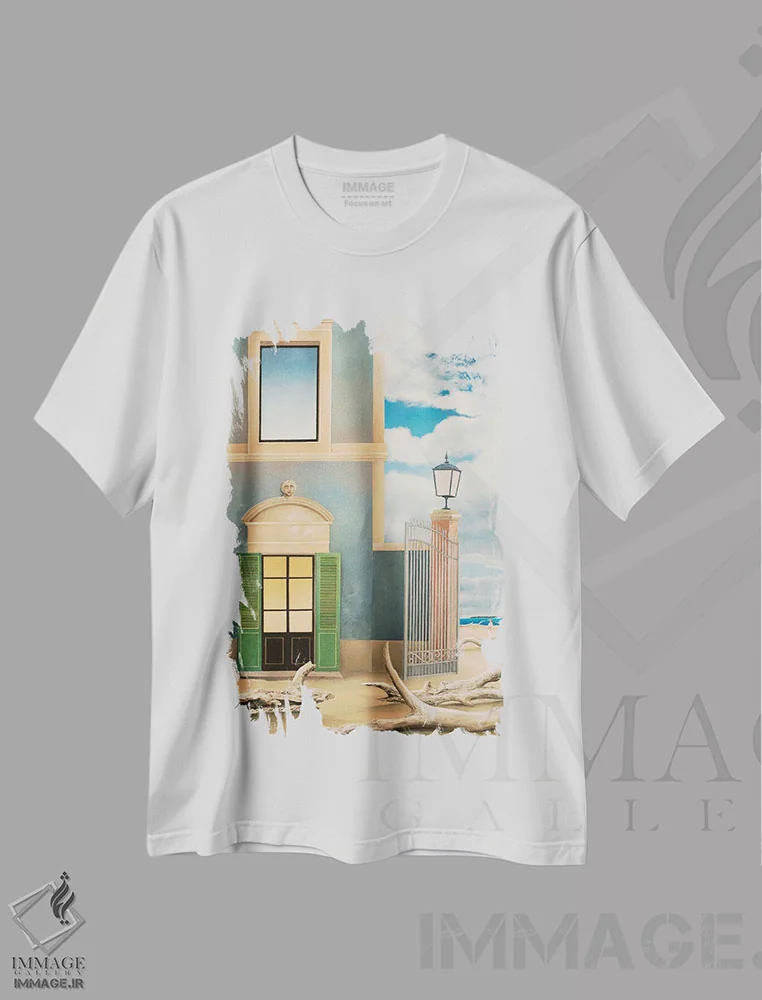 تیشرت سفید طرح دار راهرو، هنر فاخر معاصر اثر چکو مارینیلو | فروشگاه ایماژ