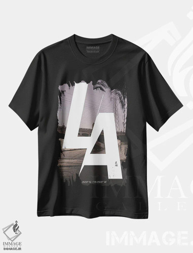 تیشرت مشکی طرح دار 118.2° W),لس آنجلس، تایپوگرافی اثر فایو بای فایو کالکتیو | فروشگاه ایماژ