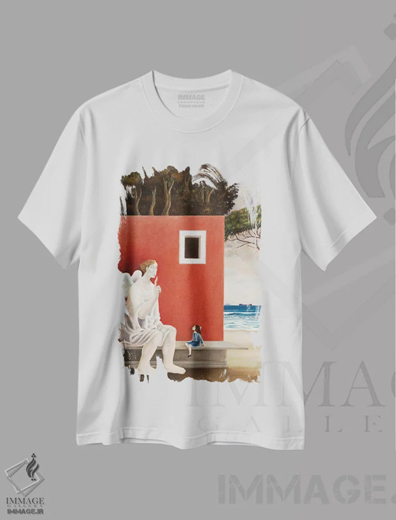 تیشرت سفید طرح دار فرانچسکا و فرشته، هنر فاخر معاصر اثر چکو مارینیلو | فروشگاه ایماژ