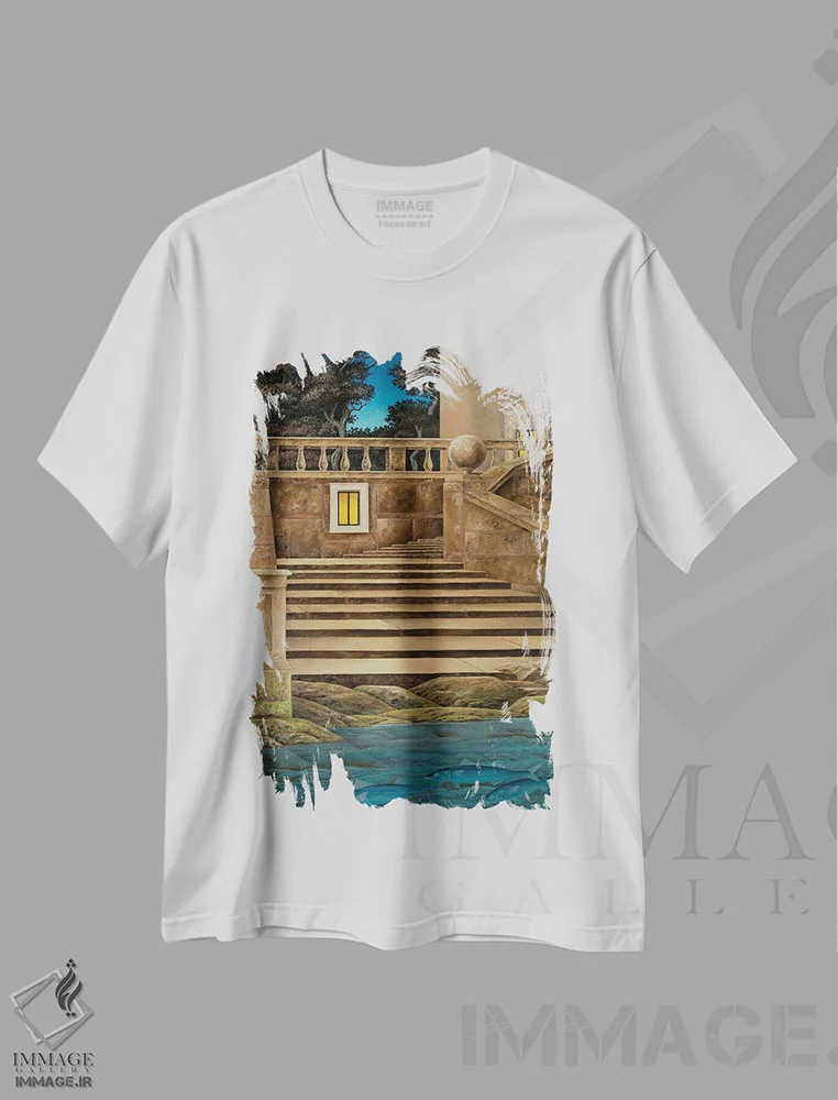 تیشرت سفید طرح دار پله ها، هنر فاخر معاصر اثر چکو مارینیلو | immage.ir