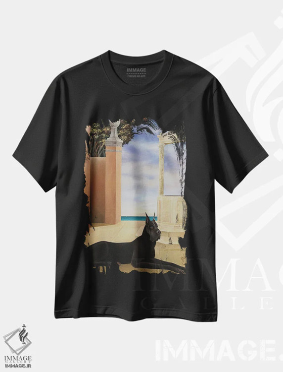 تیشرت مشکی طرح دار دانمارکی بزرگ کنار چاه، هنر فاخر معاصر اثر چکو مارینیلو | immage.ir