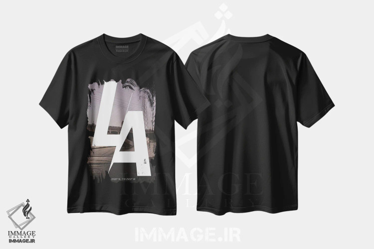 تیشرت مشکی طرح دار 118.2° W),لس آنجلس، تایپوگرافی اثر فایو بای فایو کالکتیو | فروشگاه ایماژ