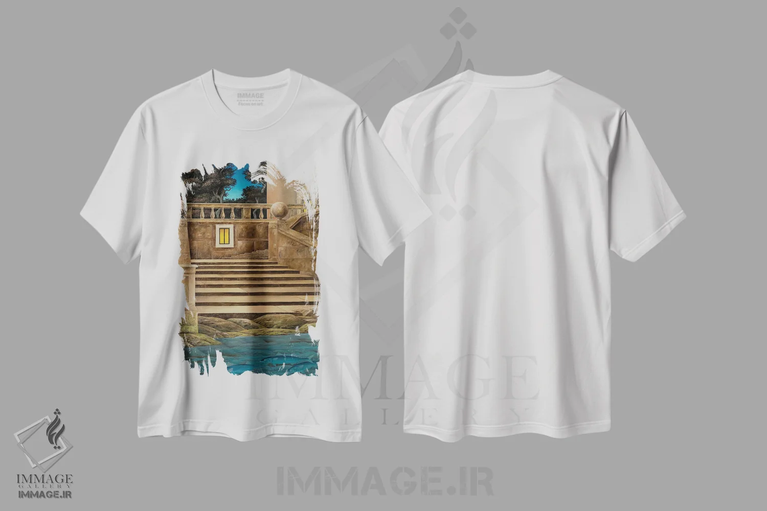 تیشرت سفید طرح دار پله ها، هنر فاخر معاصر اثر چکو مارینیلو | immage.ir