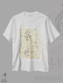 تیشرت سفید طرح دار شاخه های زیتون طلایی، تزئینی اثر کت کوکیلت | فروشگاه ایماژ