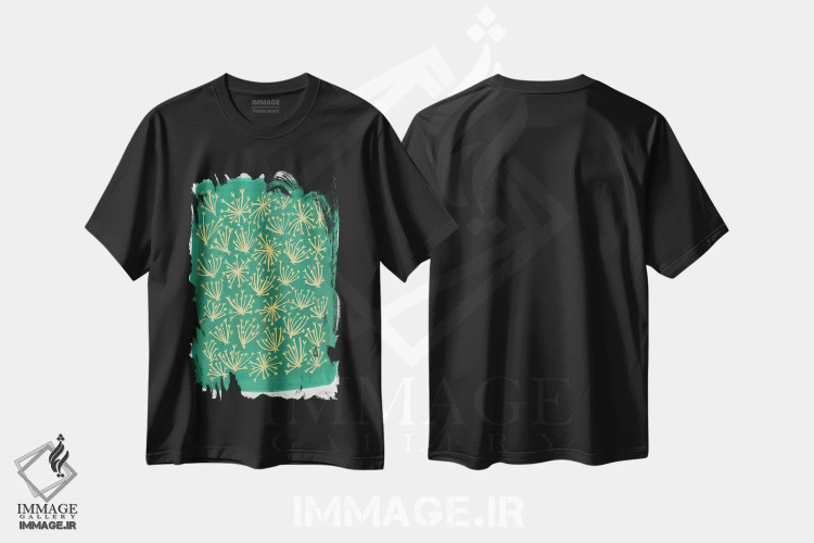 تیشرت مشکی طرح دار گیاه ملکه آن سبز، آبستره اثر کت کوکیلت | immage.ir