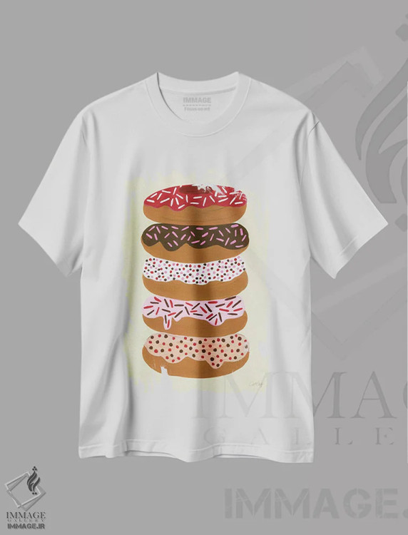 تیشرت سفید طرح دار دونات های لایه ای خامه، دکور معاصر اثر کت کوکیلت | immage.ir