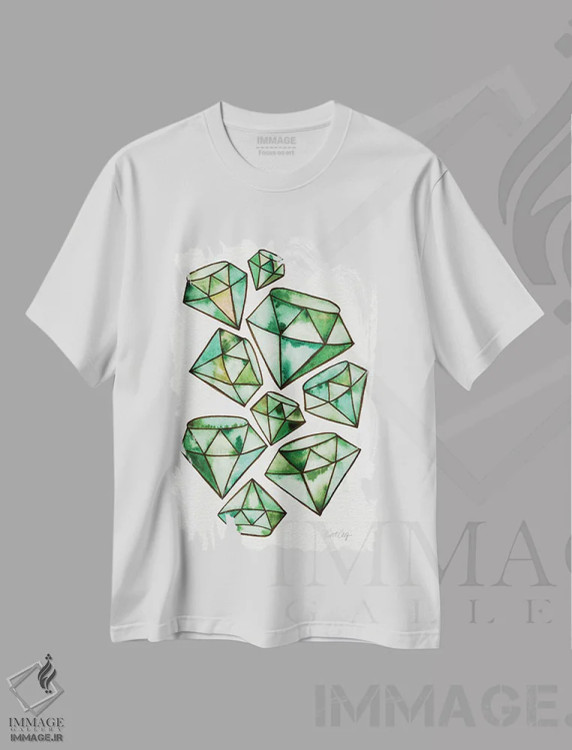 تیشرت سفید طرح دار خالکوبی یاقوت سبز، تزئینی اثر کت کوکیلت | immage.ir