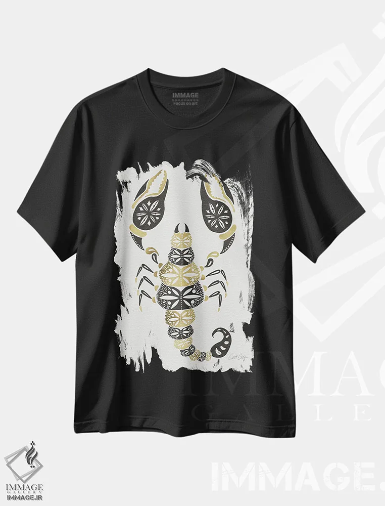 تیشرت مشکی طرح دار عقرب طلایی مشکی، تزئینی اثر کت کوکیلت | فروشگاه ایماژ