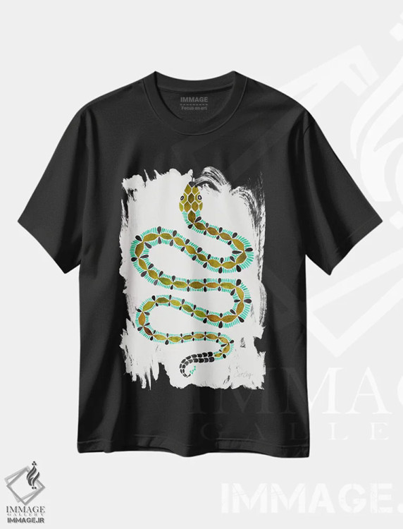 تیشرت مشکی طرح دار مار تنها، دکور معاصر اثر کت کوکیلت | فروشگاه ایماژ