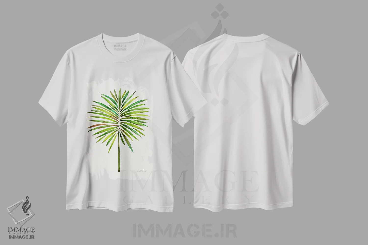 تیشرت سفید طرح دار نخل بادبزنی ۱، دکور ساحلی اثر کت کوکیلت | immage.ir