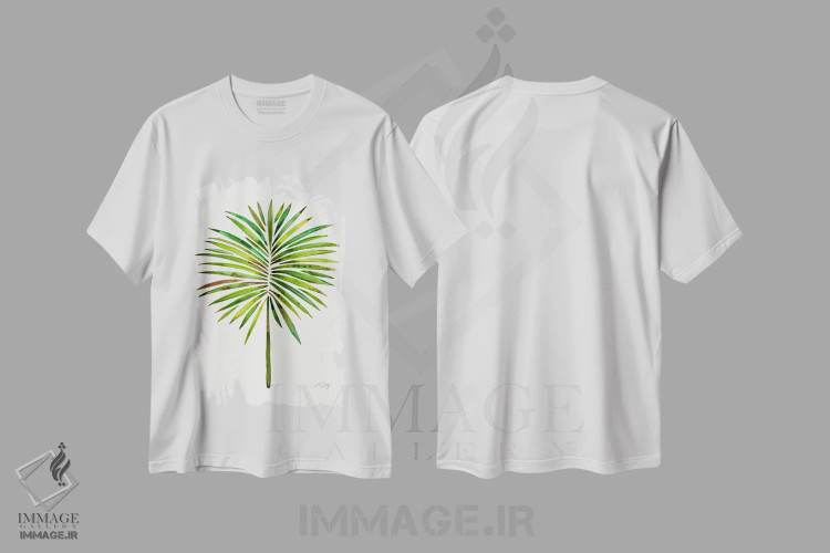 تیشرت سفید طرح دار نخل بادبزنی ۱، دکور ساحلی اثر کت کوکیلت | immage.ir