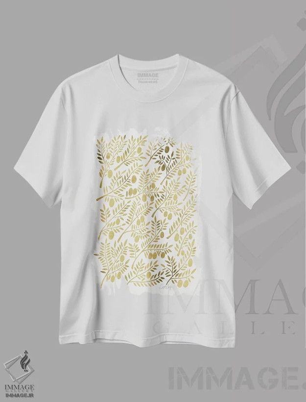 تیشرت سفید طرح دار شاخه های زیتون ۱، دکور معاصر اثر کت کوکیلت | فروشگاه ایماژ