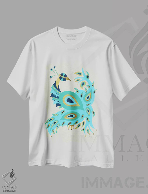 تیشرت سفید طرح دار طاووس ۱، دکور معاصر اثر کت کوکیلت | immage.ir