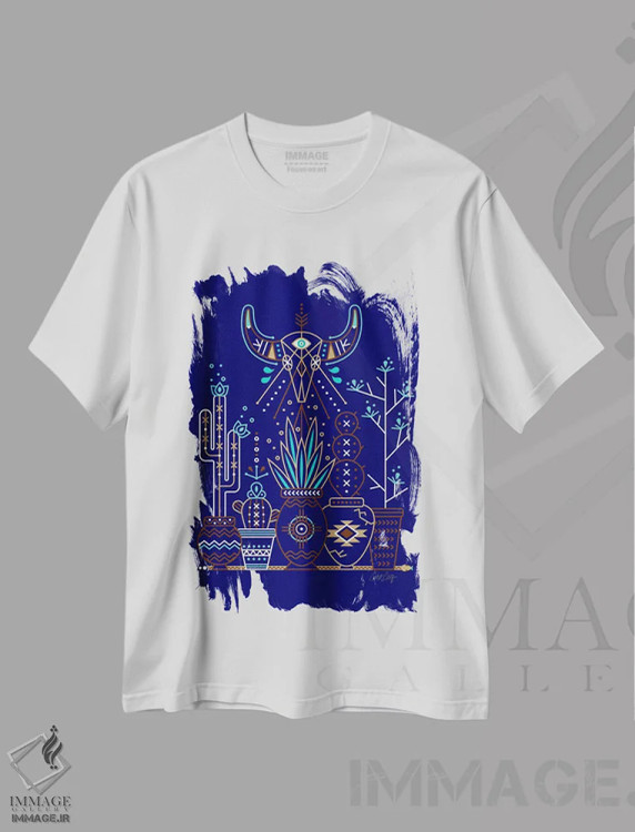 تیشرت سفید طرح دار باغ سانتا فه II، دکور معاصر اثر کت کوکیلت | فروشگاه ایماژ