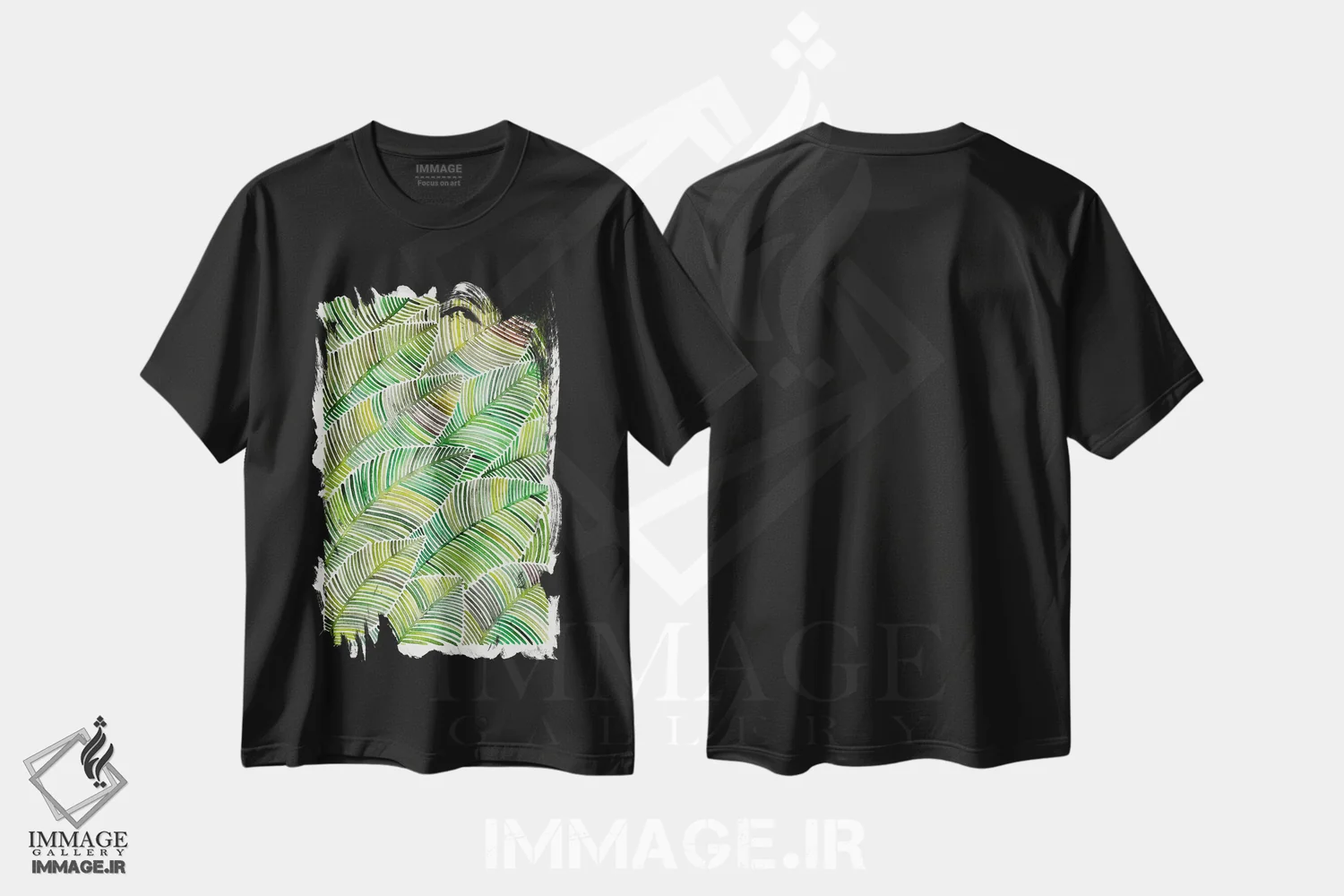 تیشرت مشکی طرح دار برگ های استوایی IV، دکور ساحلی اثر کت کوکیلت | immage.ir