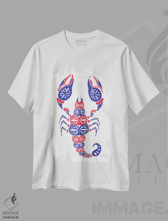 تیشرت سفید طرح دار عقرب آمریکایی، تزئینی اثر کت کوکیلت | فروشگاه ایماژ