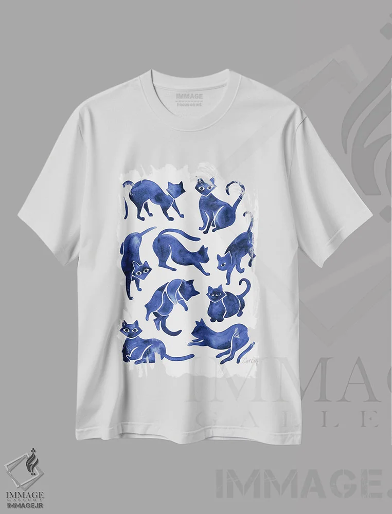 تیشرت سفید طرح دار Navy,حالت های گربه، سرمه ای اثر کت کوکیلت | immage.ir