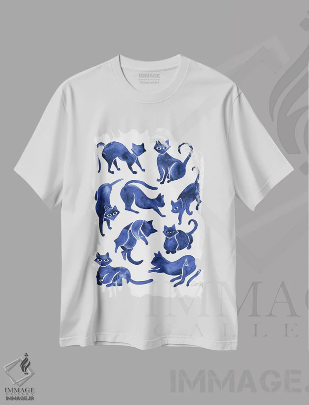تیشرت سفید طرح دار Navy,حالت های گربه، سرمه ای اثر کت کوکیلت | immage.ir