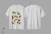 تیشرت سفید طرح دار Sepia,حالت های گربه، قهوه ای سیر، تزئینی اثر کت کوکیلت | فروشگاه ایماژ