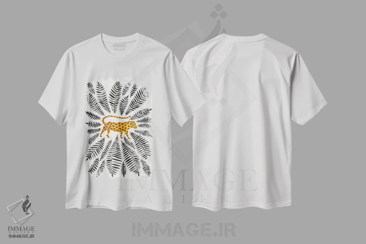 تیشرت سفید طرح دار Black Leaves,پلنگ با برگ های سیاه اثر کت کوکیلت | immage.ir