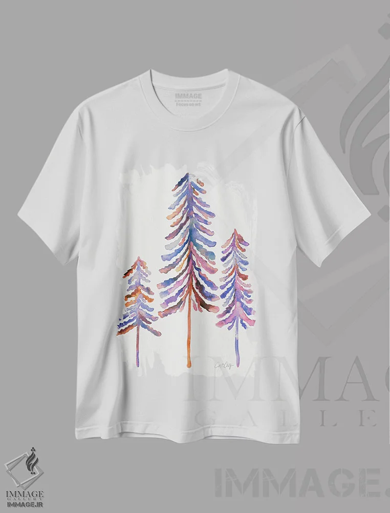 تیشرت سفید طرح دار 90s Palette,درختان کاج، پالت دهه ۹۰، تزئینی اثر کت کوکیلت | immage.ir