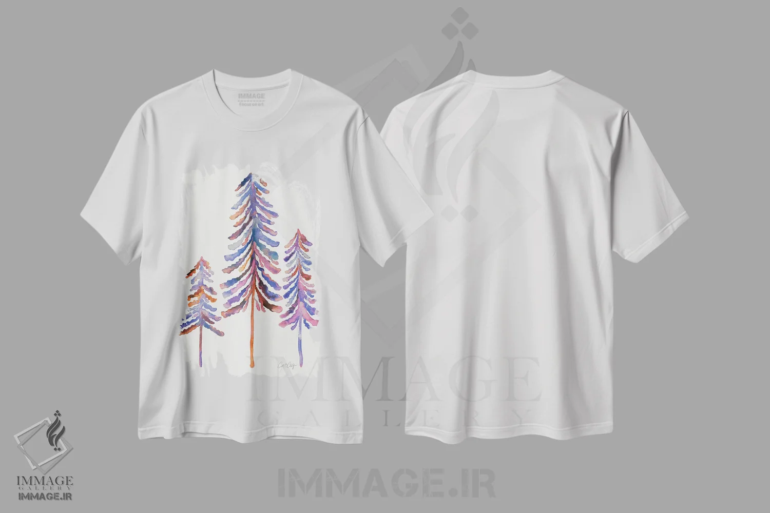 تیشرت سفید طرح دار 90s Palette,درختان کاج، پالت دهه ۹۰، تزئینی اثر کت کوکیلت | immage.ir