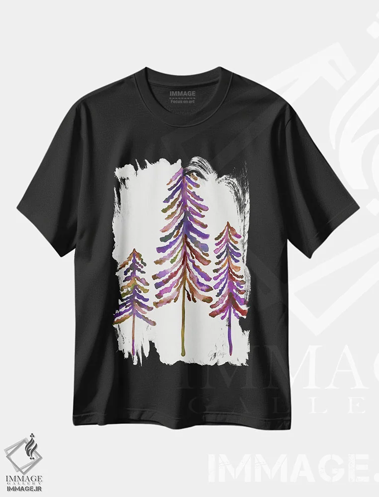 تیشرت مشکی طرح دار Vintage,درختان کاج، سبک قدیمی، تزئینی اثر کت کوکیلت | فروشگاه ایماژ