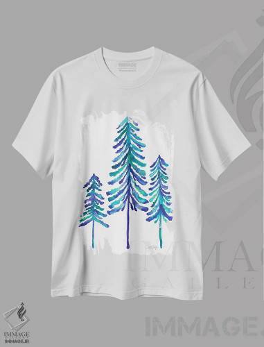 تیشرت سفید طرح دار Blue,درختان کاج، آبی، تزئینی اثر کت کوکیلت | فروشگاه ایماژ