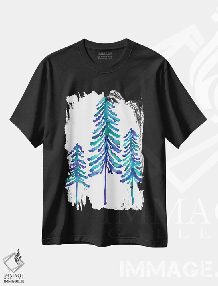 تیشرت مشکی طرح دار Blue,درختان کاج، آبی، تزئینی اثر کت کوکیلت | immage.ir