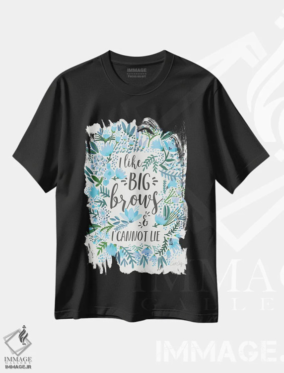 تیشرت مشکی طرح دار ابروهای پرپشت II، تایپوگرافی اثر کت کوکیلت | فروشگاه ایماژ