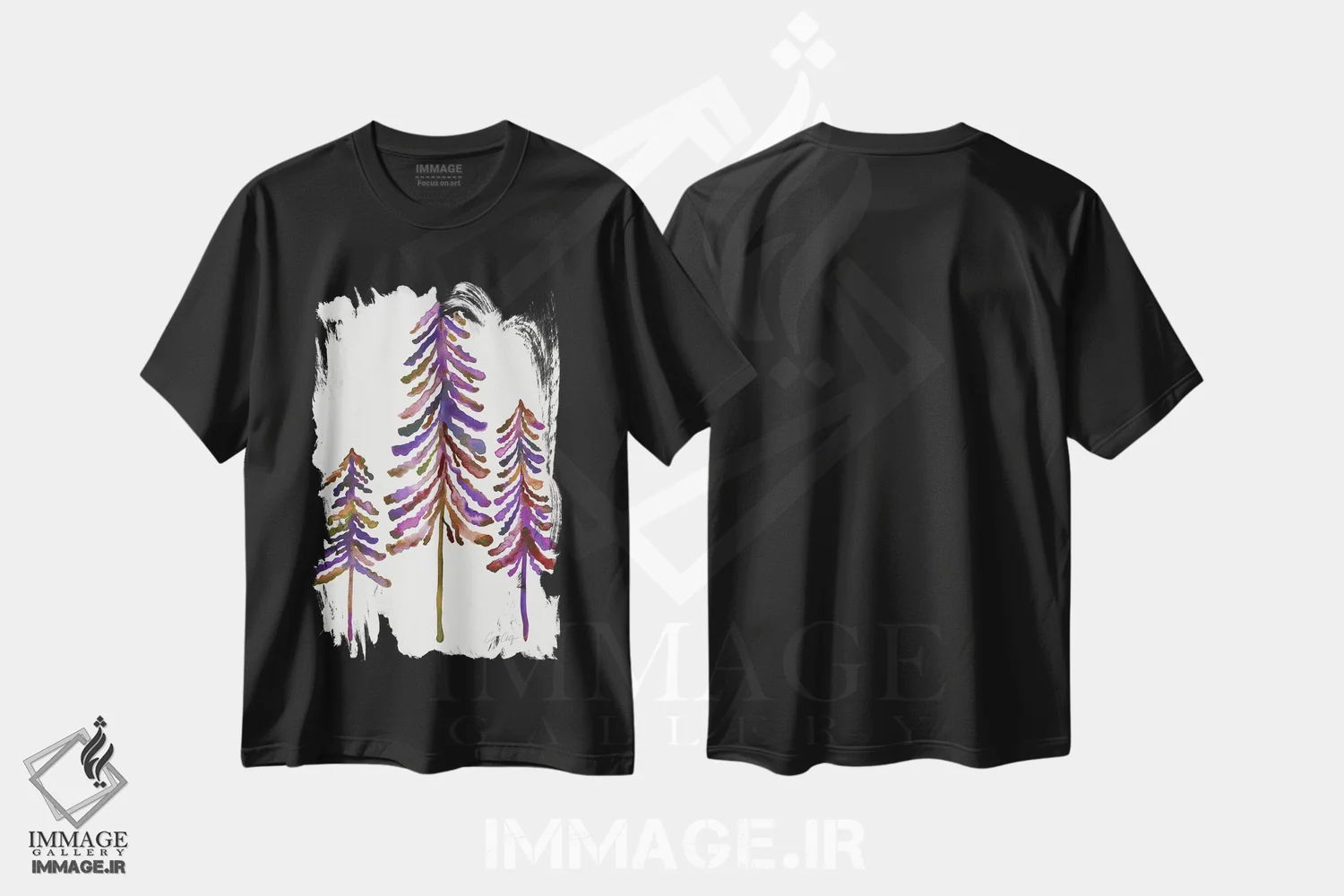 تیشرت مشکی طرح دار Vintage,درختان کاج، سبک قدیمی، تزئینی اثر کت کوکیلت | فروشگاه ایماژ