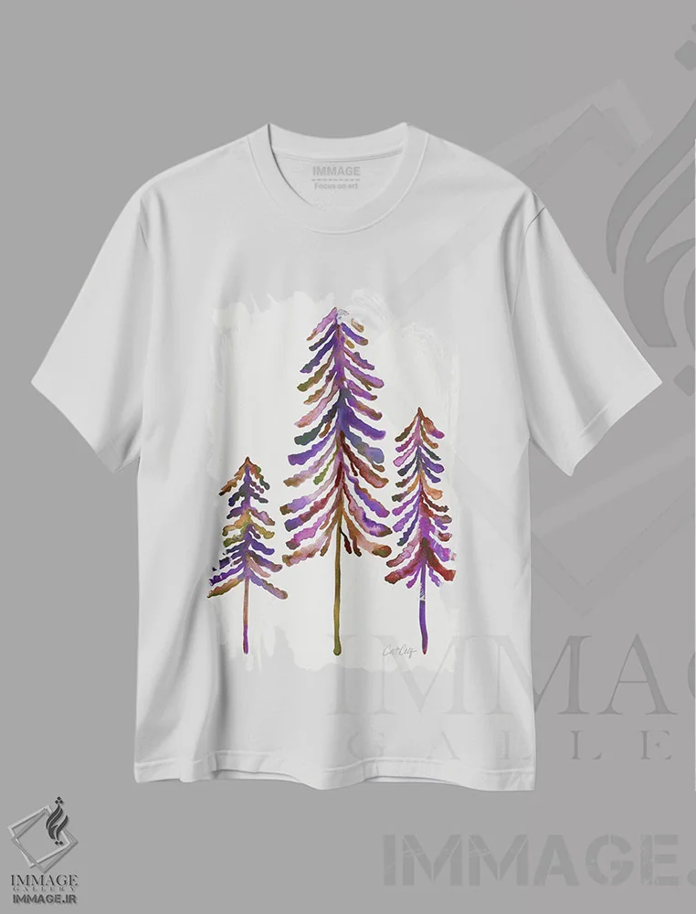 تیشرت سفید طرح دار Vintage,درختان کاج، سبک قدیمی، تزئینی اثر کت کوکیلت | immage.ir