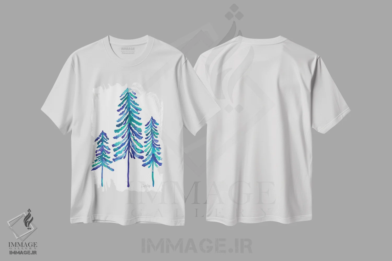 تیشرت سفید طرح دار Blue,درختان کاج، آبی، تزئینی اثر کت کوکیلت | فروشگاه ایماژ
